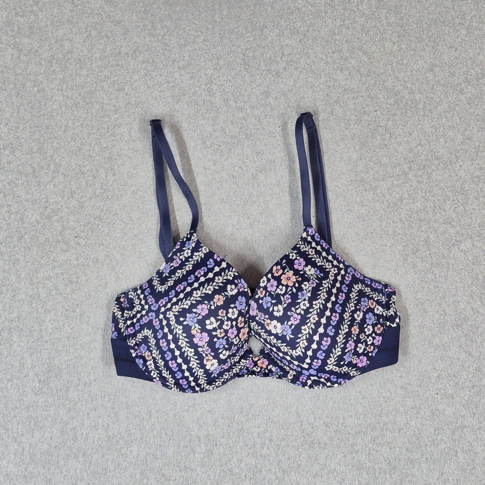PINK Women Bra 34C Navy Floral Wear Everywhere T Shirt Lightly Lined